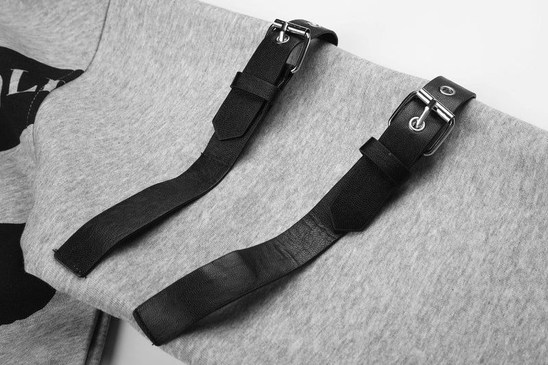 Hoodie zippé intégral avec sangles à boucles en similicuir punk et imprimé graphique