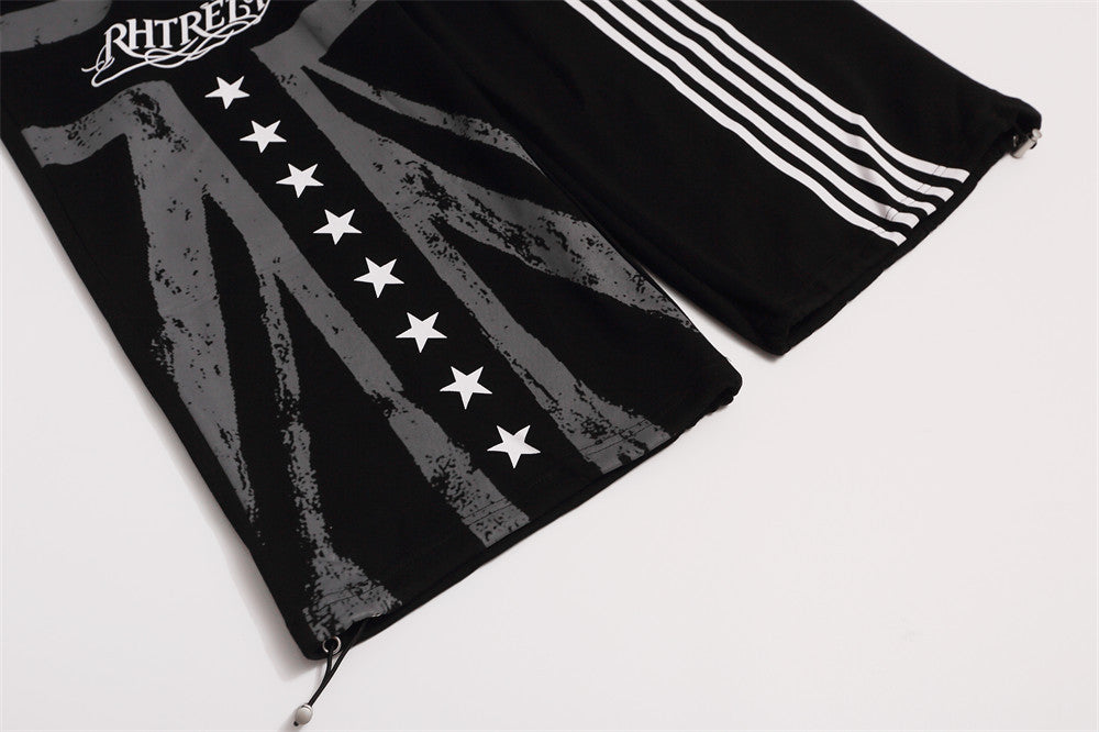 Men's Wide-Leg Sweatpants with Star, Stripe & Heraldic Crest Print