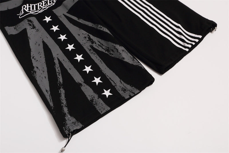 Men's Wide-Leg Sweatpants with Star, Stripe & Heraldic Crest Print