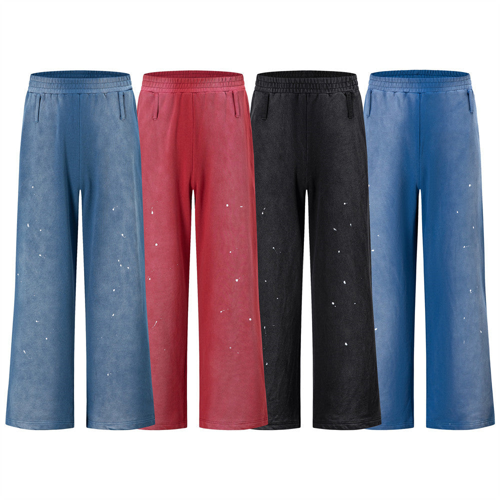 Paint Splatter Wide-Leg Sweatpants – Acid Wash Relaxed Fit Streetwear Pants