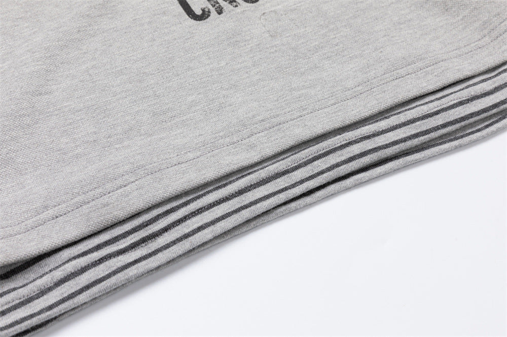 Oversized Faux Two-Piece Polo Sweatshirt with Striped Sleeves and Letter Graphic