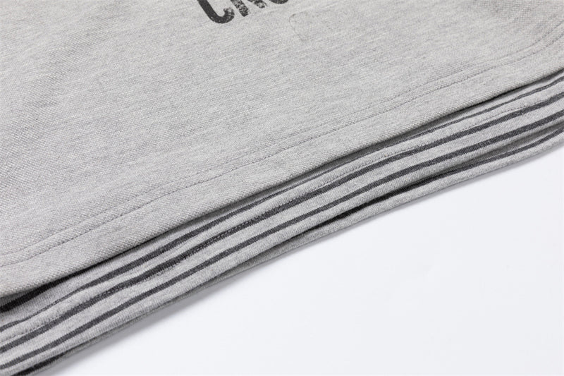 Oversized Faux Two-Piece Polo Sweatshirt with Striped Sleeves and Letter Graphic