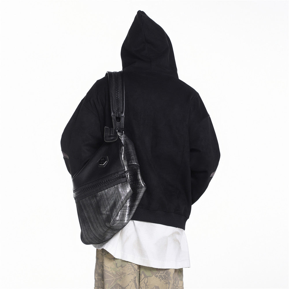 Baggy Zip Up Hoodie with Letter Appliqué — Oversized Streetwear Zip Hoodie