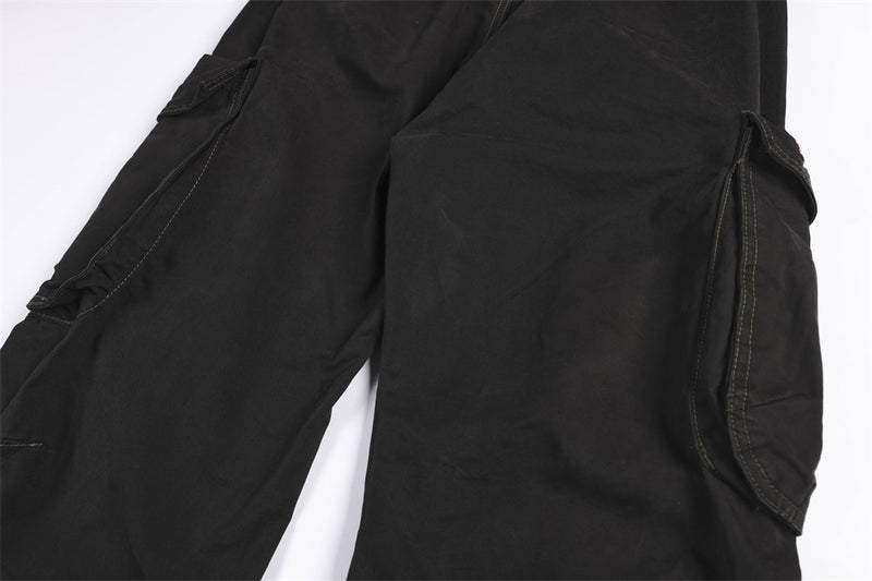 Wide-Leg Cargo Pants with Union Jack Patch and Multi-Pocket Design
