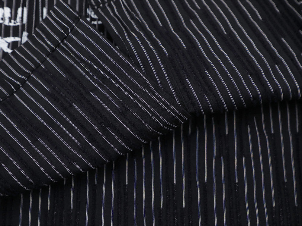 Men's Long Sleeve Striped Shirt with Distressed Letter Print