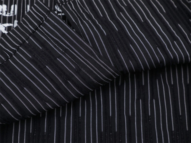 Men's Long Sleeve Striped Shirt with Distressed Letter Print