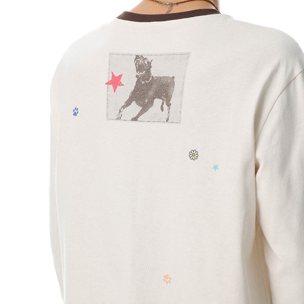 Missing Dog Graphic Long Sleeve T-Shirt – Men's Oversized Crew Neck