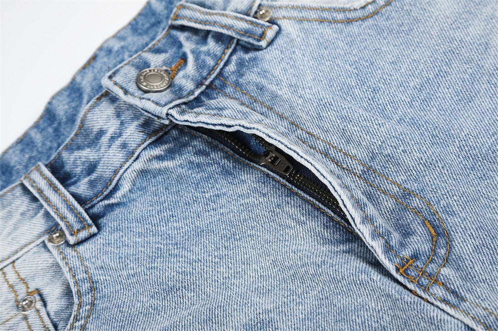 Wide-Leg Distressed Denim Shorts – Light Wash Retro Baggy Fit