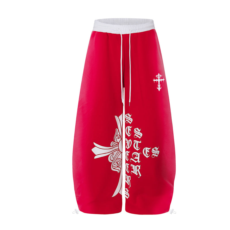 Pantalones de Chándal Góticos de Pierna Ancha con Cruz – Joggers Extragrandes Hip-Hop para Street Dance
