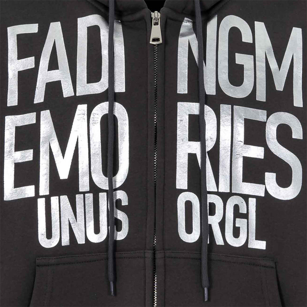 Sweat à capuche zippé Fading Memories à imprimé lettering – Sweatshirt streetwear hip-hop