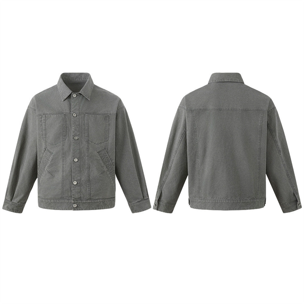 Washed Canvas Workwear Jacket – Oversized Fit, Multi-Pocket Trucker Style