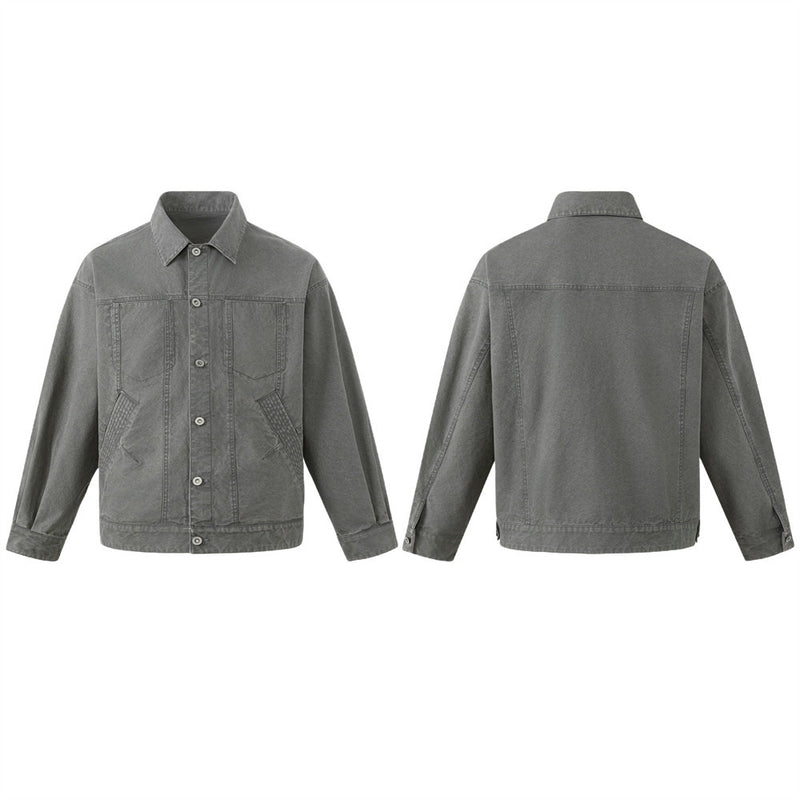 Washed Canvas Workwear Jacket – Oversized Fit, Multi-Pocket Trucker Style