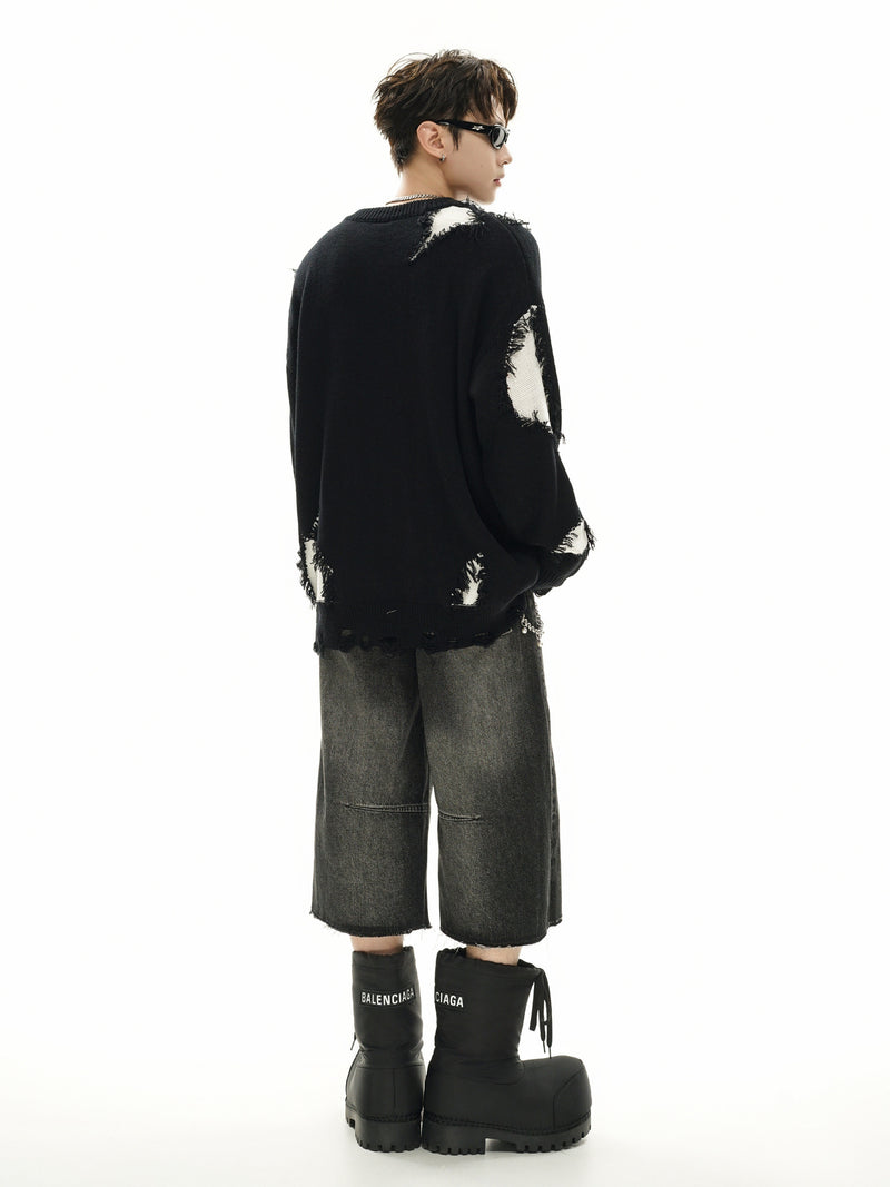 Pull en maille color block effet usé – Pull oversize à franges, style high-street
