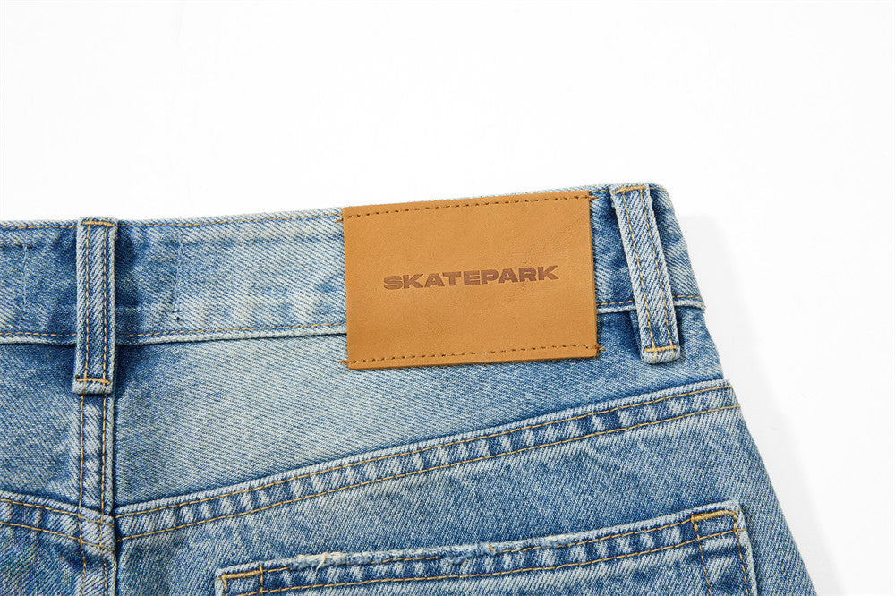 Wide Leg Baggy Jeans – Men's Vintage Washed Light Blue Straight Fit Denim