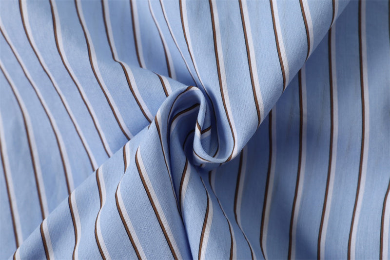 Men's Light Blue Striped Long-Sleeve Button-Down Shirt with Letter Embroidery