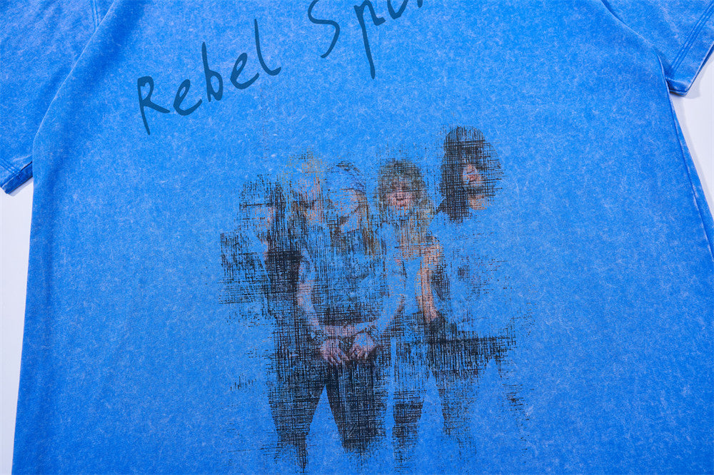 Oversized Washed Cotton Graphic T-Shirt – Rebel Spirit Vintage Band Print
