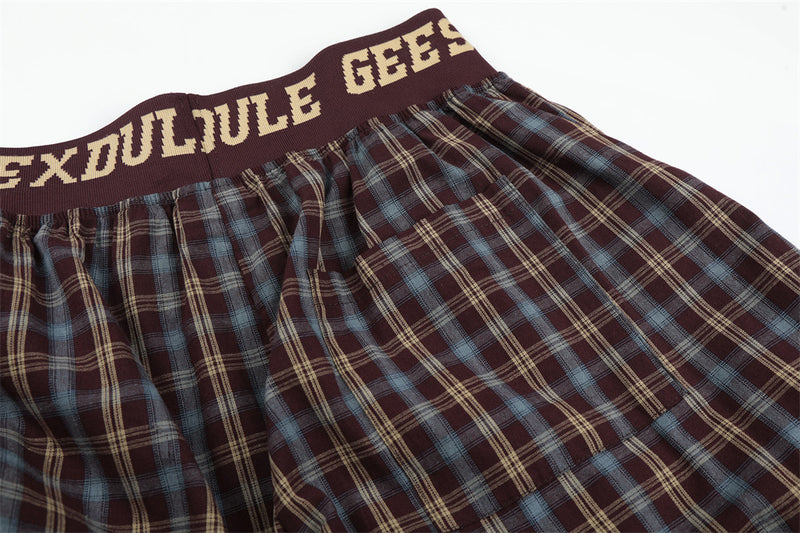 American Streetwear Plaid Wide-Leg Pants – Elastic Waistband Relaxed Fit