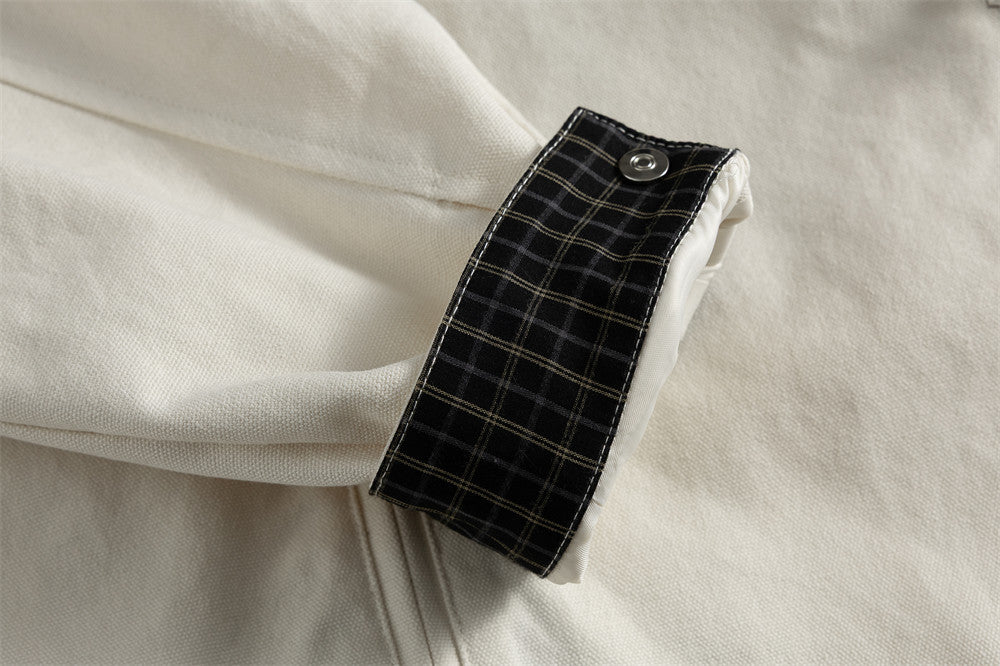 Men's Heavyweight Washed Cotton Harrington Jacket with Stand Collar & Zip