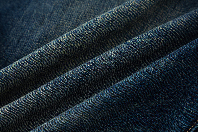 Wide-Leg Jeans – Vintage Washed Dark Blue with Distressed Details