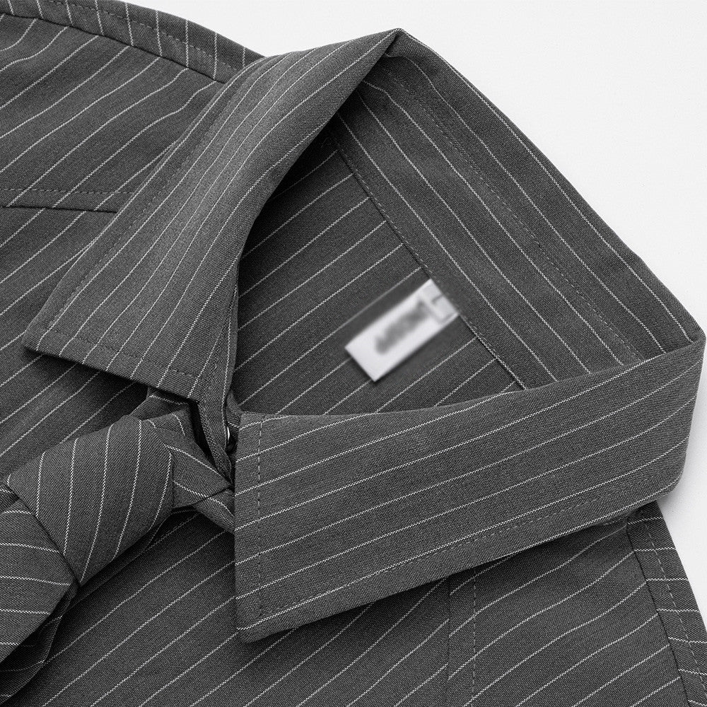 Oversized Pinstripe Long-Sleeve Shirt with Detachable Tie – Relaxed Fit