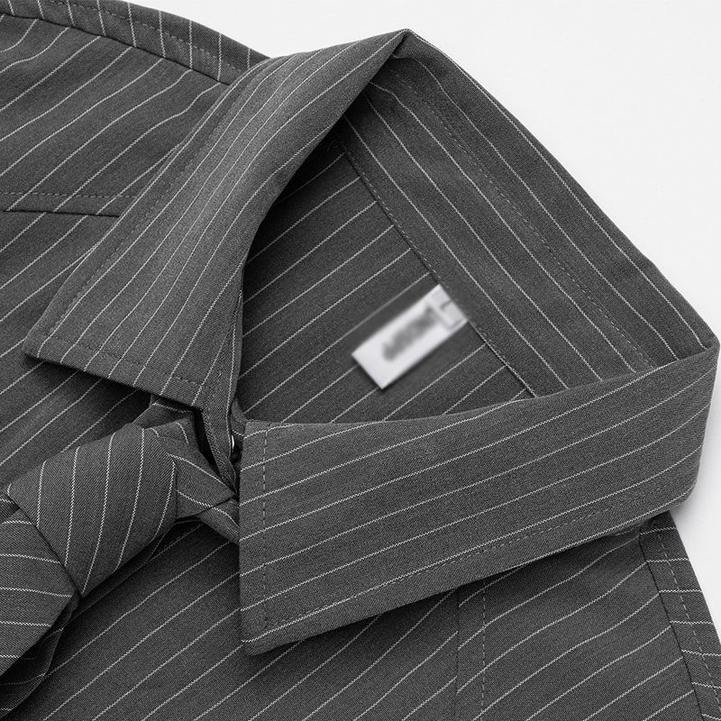 Oversized Pinstripe Long-Sleeve Shirt with Detachable Tie – Relaxed Fit
