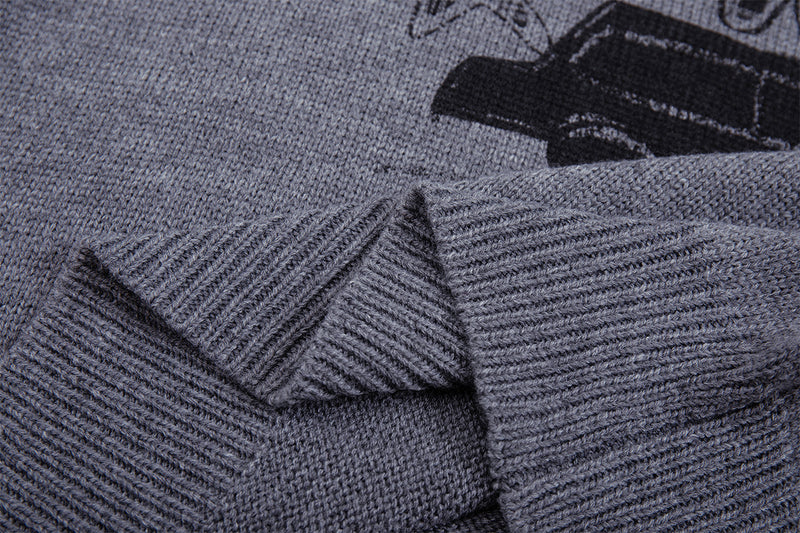 Crew Neck Graphic Knit Sweater – Retro American Campus Style