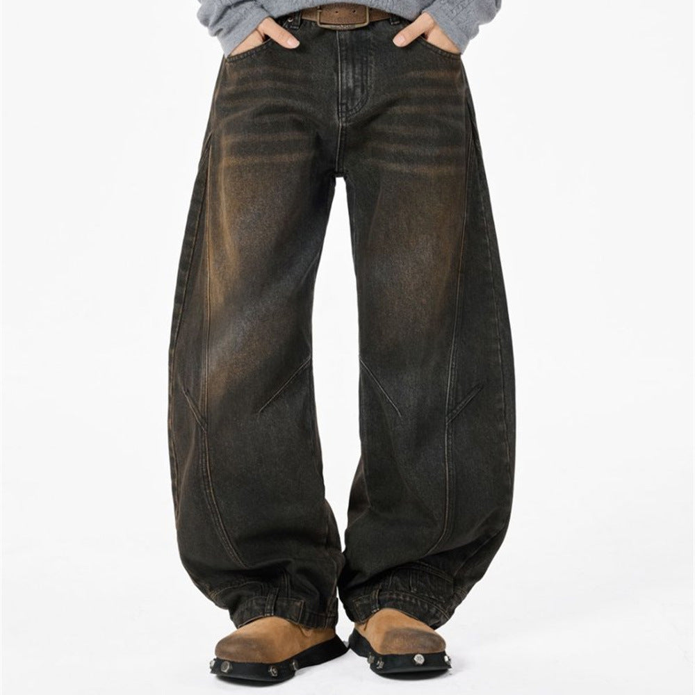 Baggy Jeans Men – Distressed Wide-Leg Barrel Fit with Deconstructed Seam Detail