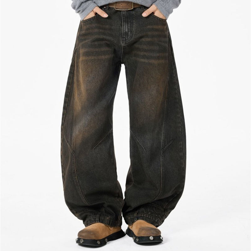 Baggy Jeans Men – Distressed Wide-Leg Barrel Fit with Deconstructed Seam Detail