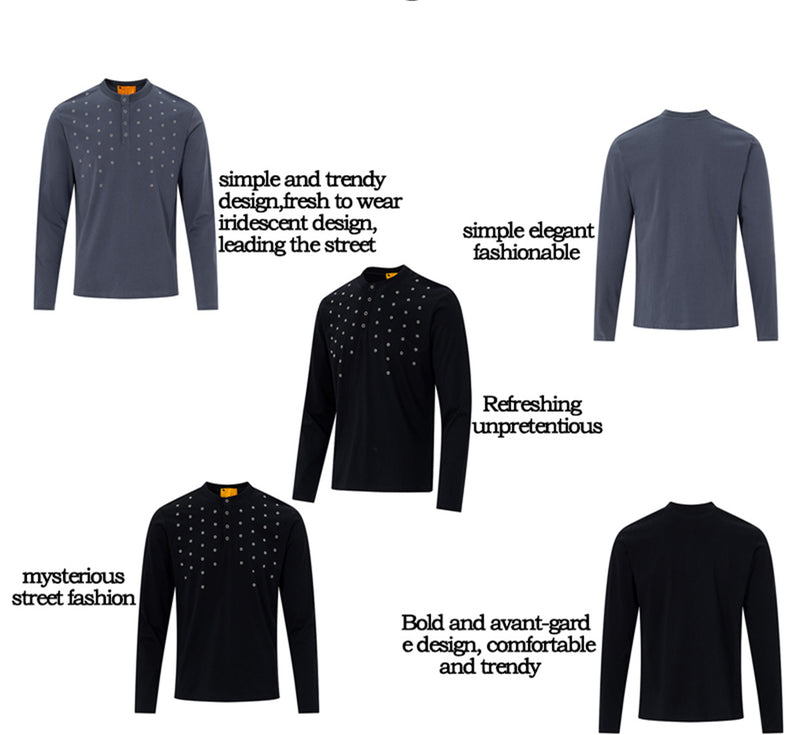 T-shirt Henley homme à manches longues avec détails à œillets – Coupe slim, style américain rétro