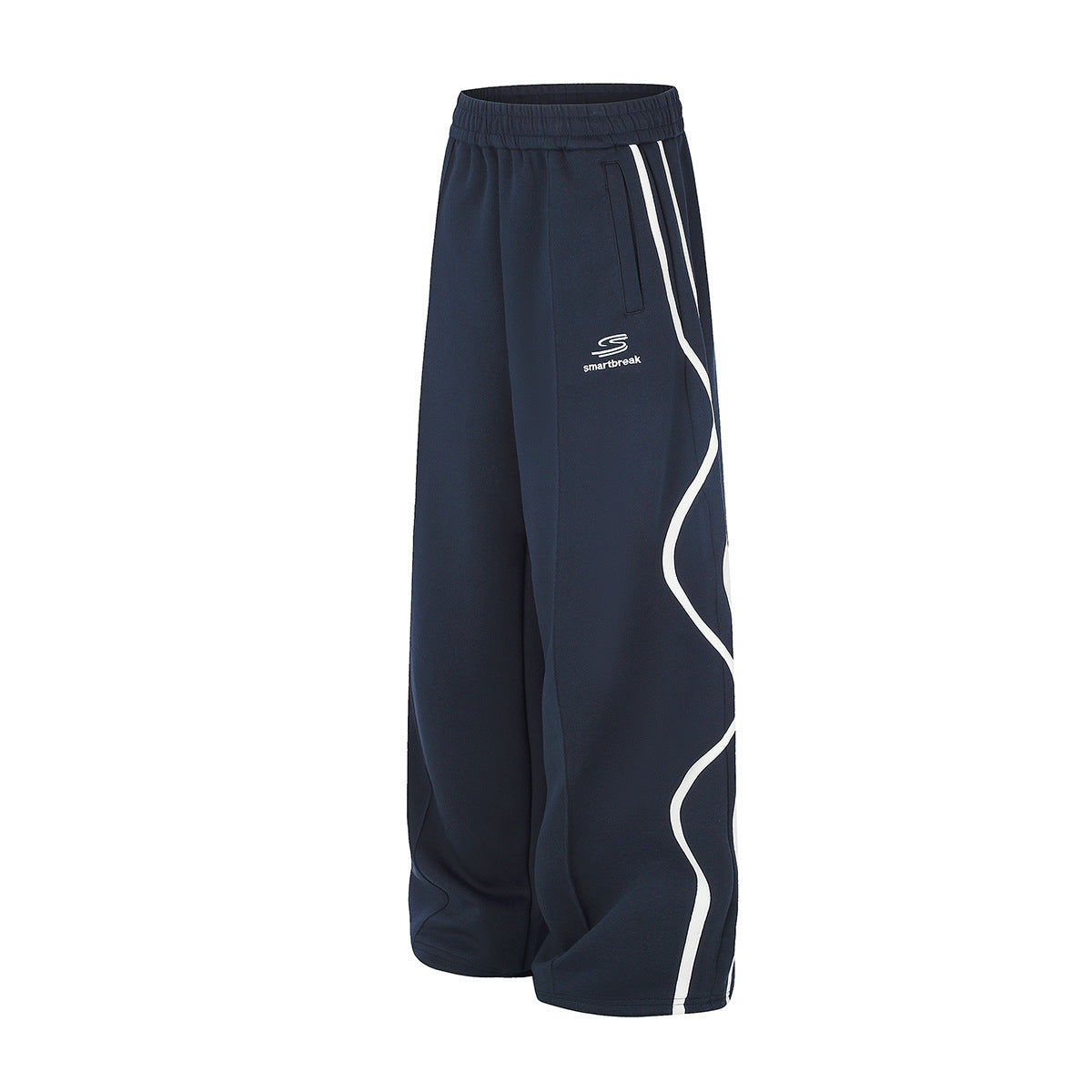 Pantalon de survêtement wide leg à liseré ondulé – Coupe droite décontractée
