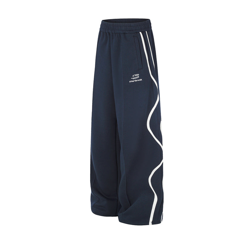 Pantalon de survêtement wide leg à liseré ondulé – Coupe droite décontractée