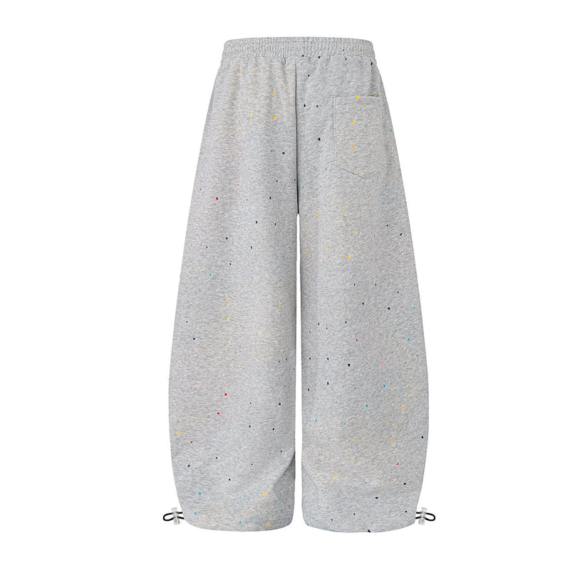 Wide-Leg Sweatpants with Star Embroidery & Paint Splatter Print