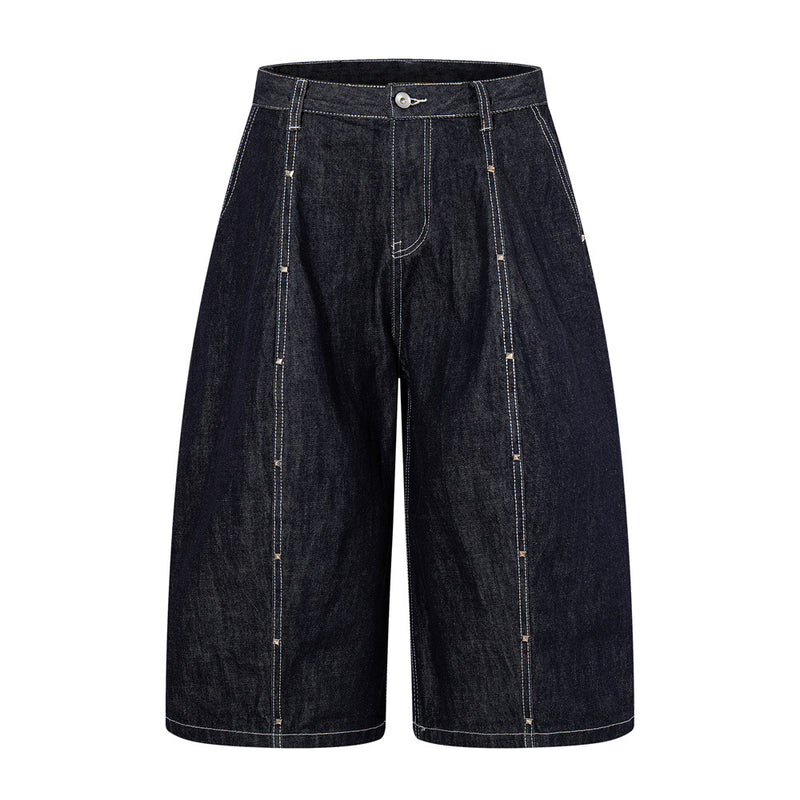 Wide-Leg Denim Cargo Shorts – Multi-Pocket Workwear Style