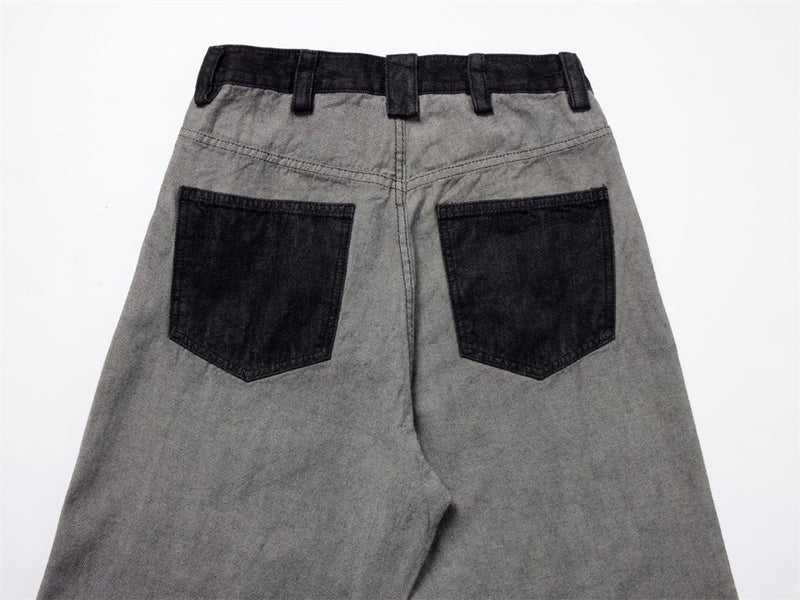 Men's Wide-Leg Straight Jeans – High-Street Graphic Patch, Button Fly, Contrast