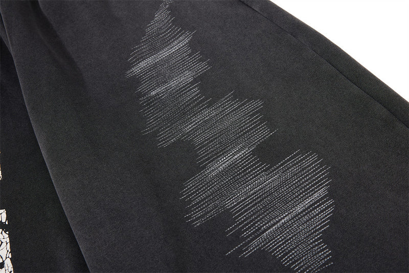 Wide-Leg Sweatpants with Cracked Letter Print and Lightning Graphic