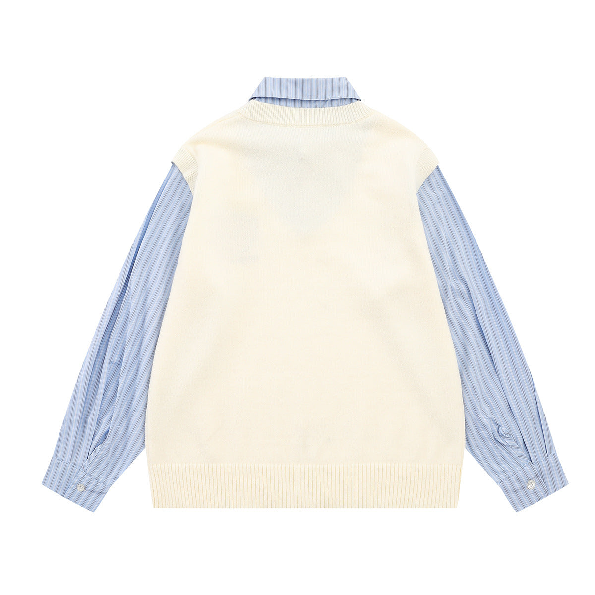 Campus-Style Knit Sweater Vest Layered Shirt with Badge Patch and Striped Tie
