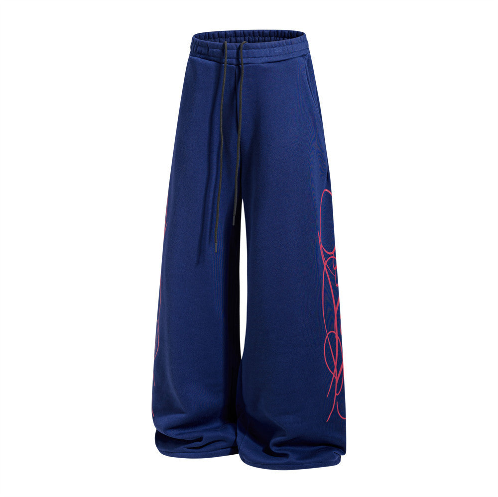 Men's Wide-Leg Sweatpants with Graffiti Print – Oversized Fit, Drawstring Waist