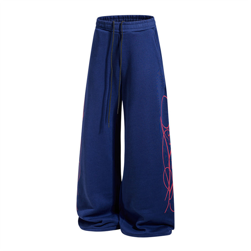 Men's Wide-Leg Sweatpants with Graffiti Print – Oversized Fit, Drawstring Waist