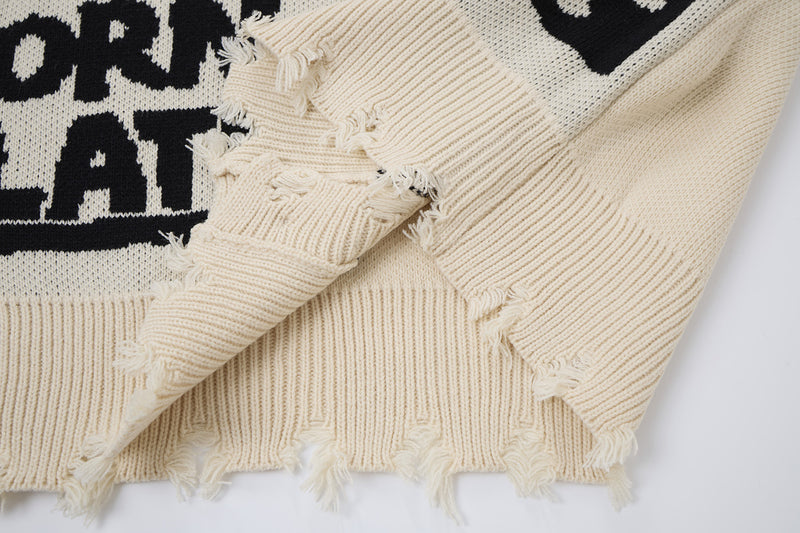 Gilet Born Late 77 en maille délavée – Jacquard oversize high-street