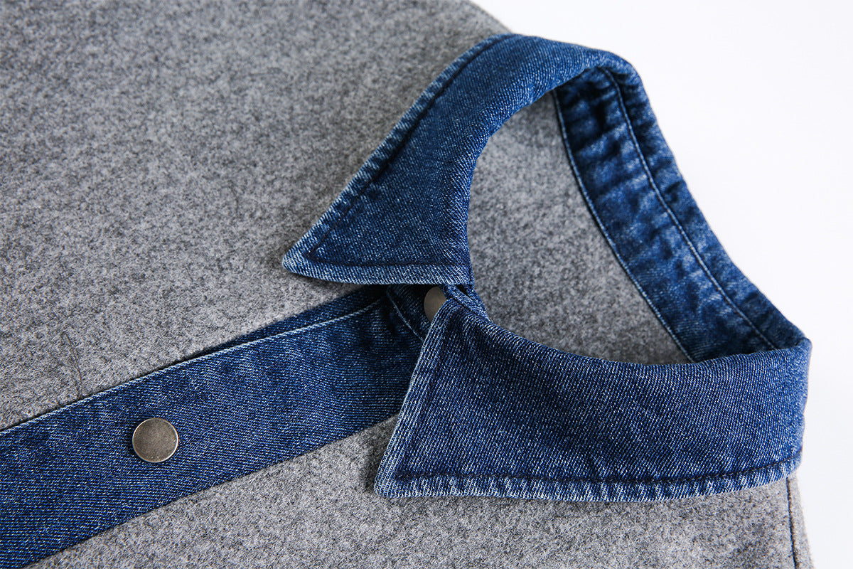 Veste boxy à boutons-pression avec col en denim – Style rétro old money