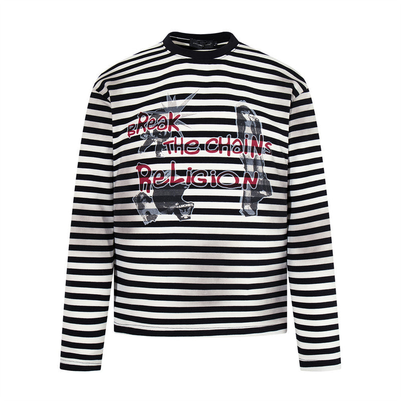 Striped Long-Sleeve Tee with Punk Graphic Print – Relaxed Fit