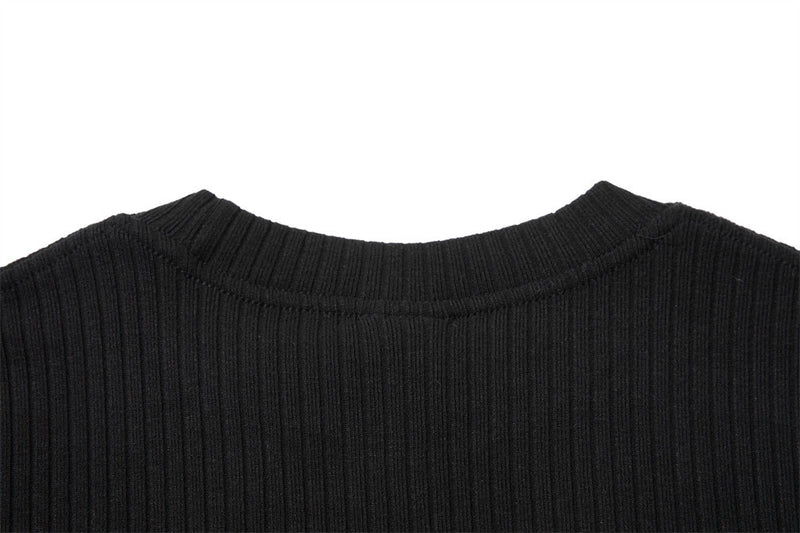 Men's Black Ribbed Long-Sleeve Sweatshirt with Distressed American Flag Graphic