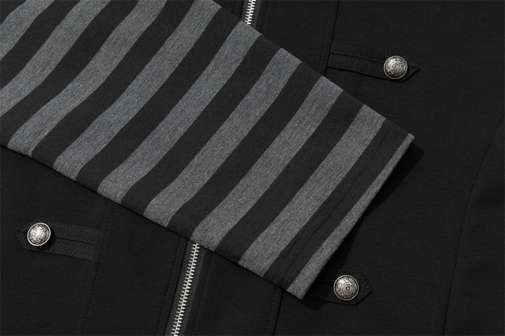 Veste sweat à capuche militaire gothique avec manches rayées et boutons croisés