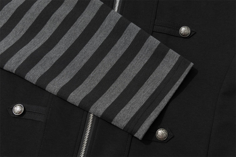 Veste sweat à capuche militaire gothique avec manches rayées et boutons croisés