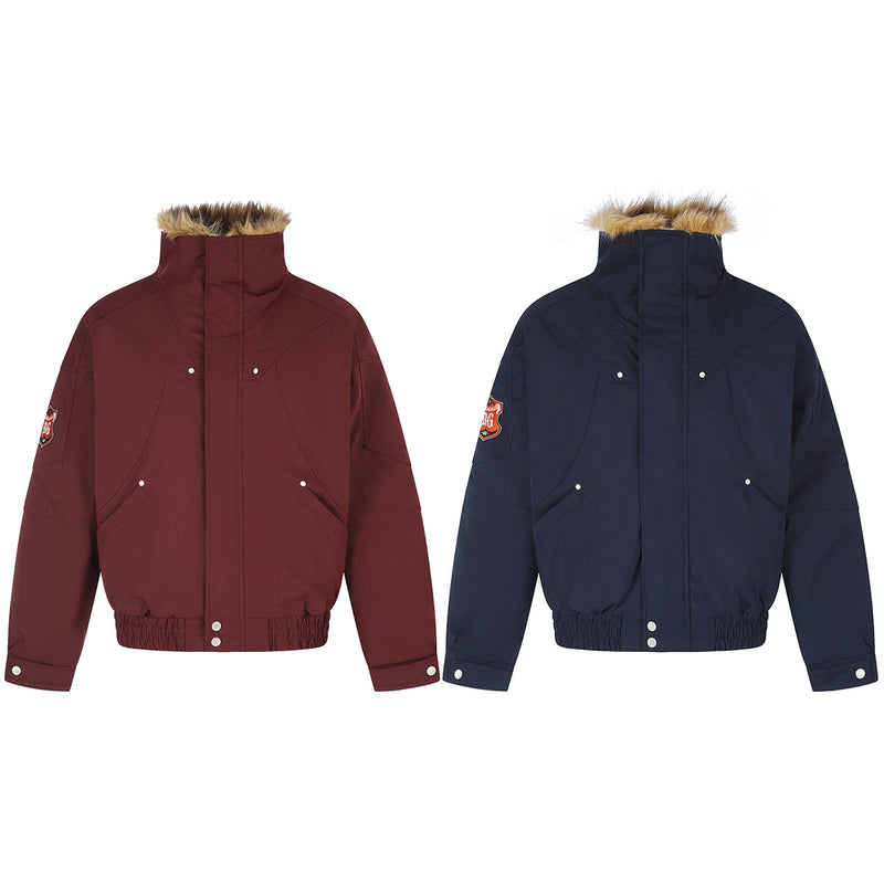 Chaqueta bomber acolchada para hombre con cuello de pelo sintético – Estilo universitario vintage americano