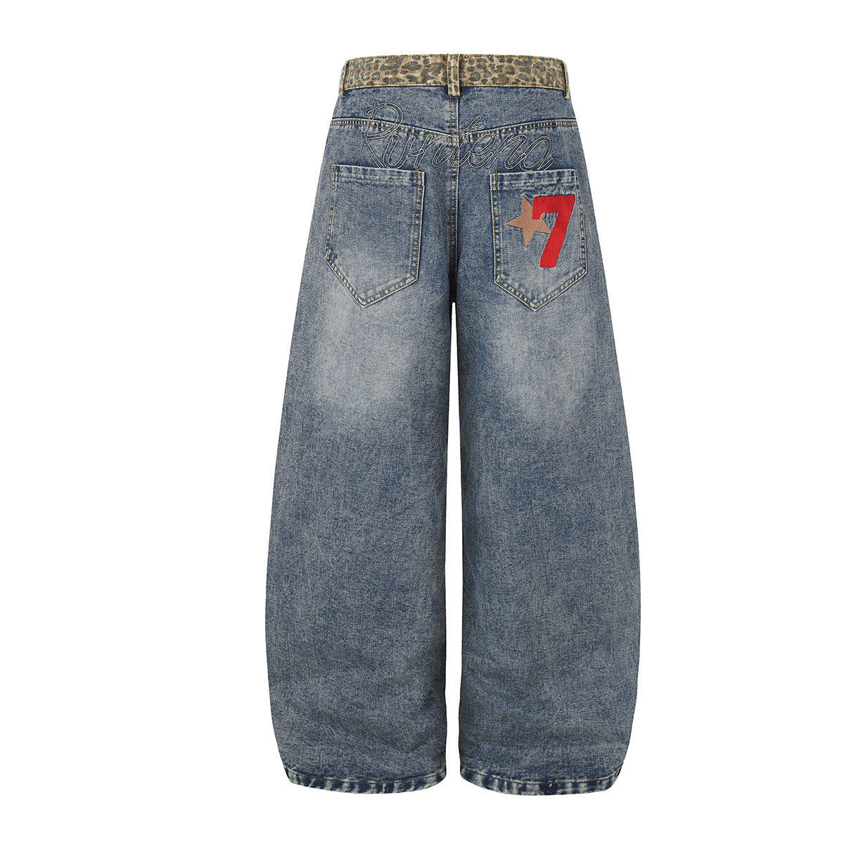 Vaqueros baggy de pierna ancha con cinturilla de leopardo – Corte recto tipo barril