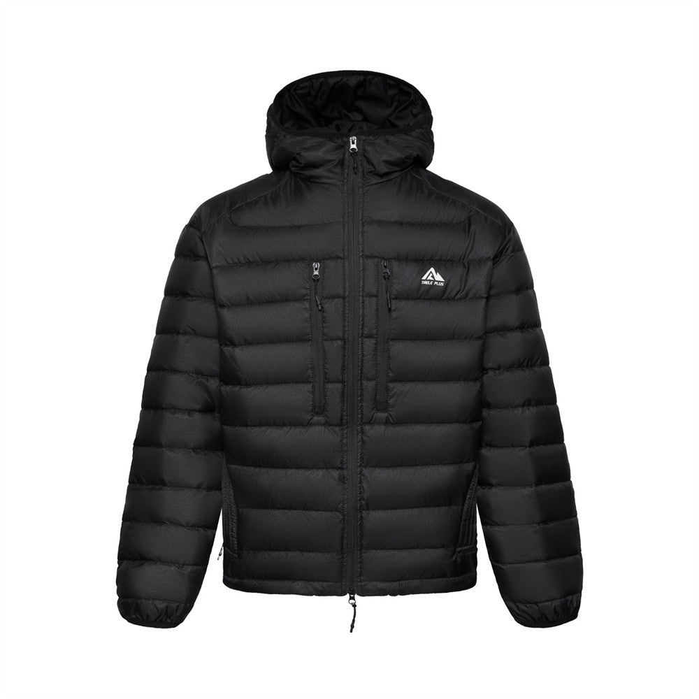 Men's Hooded Puffer Down Jacket – Dual Zip, Solid Color Winter Coat