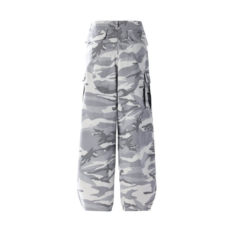 Mens Baggy Cargo Jeans Wide Leg White Camo Pants