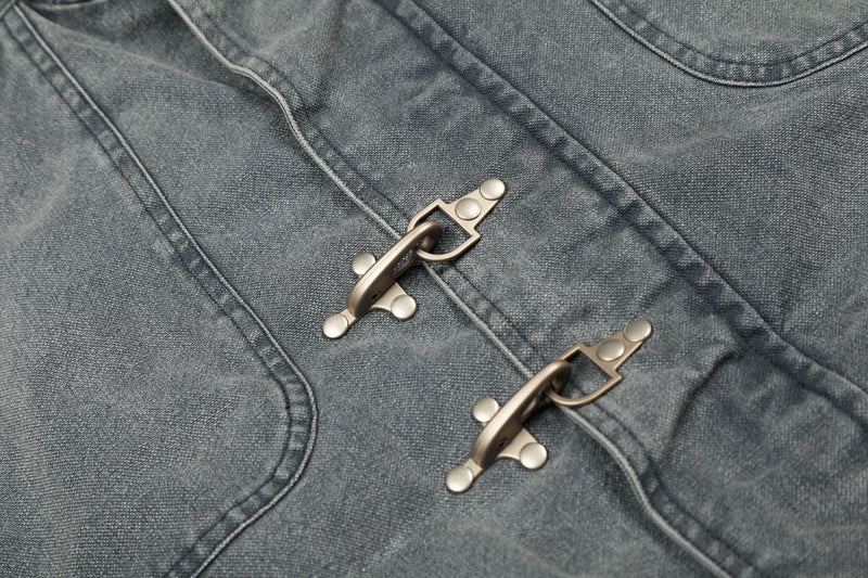 Veste Harrington en denim délavé avec fermoirs métalliques – Gris délavé à l'acide