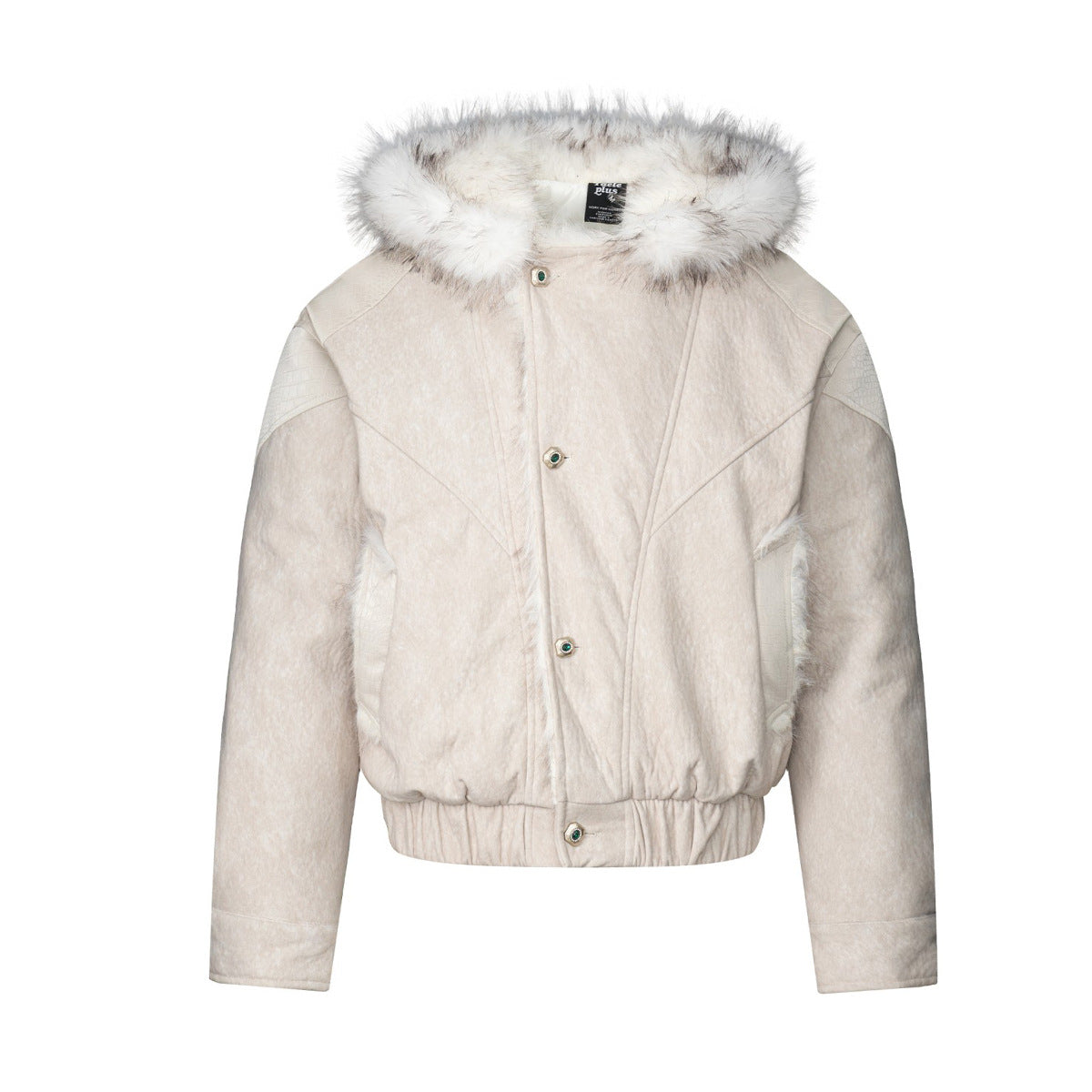 Faux Fur Trim Hooded Bomber Jacket – Textured Fleece with PU Leather Panels